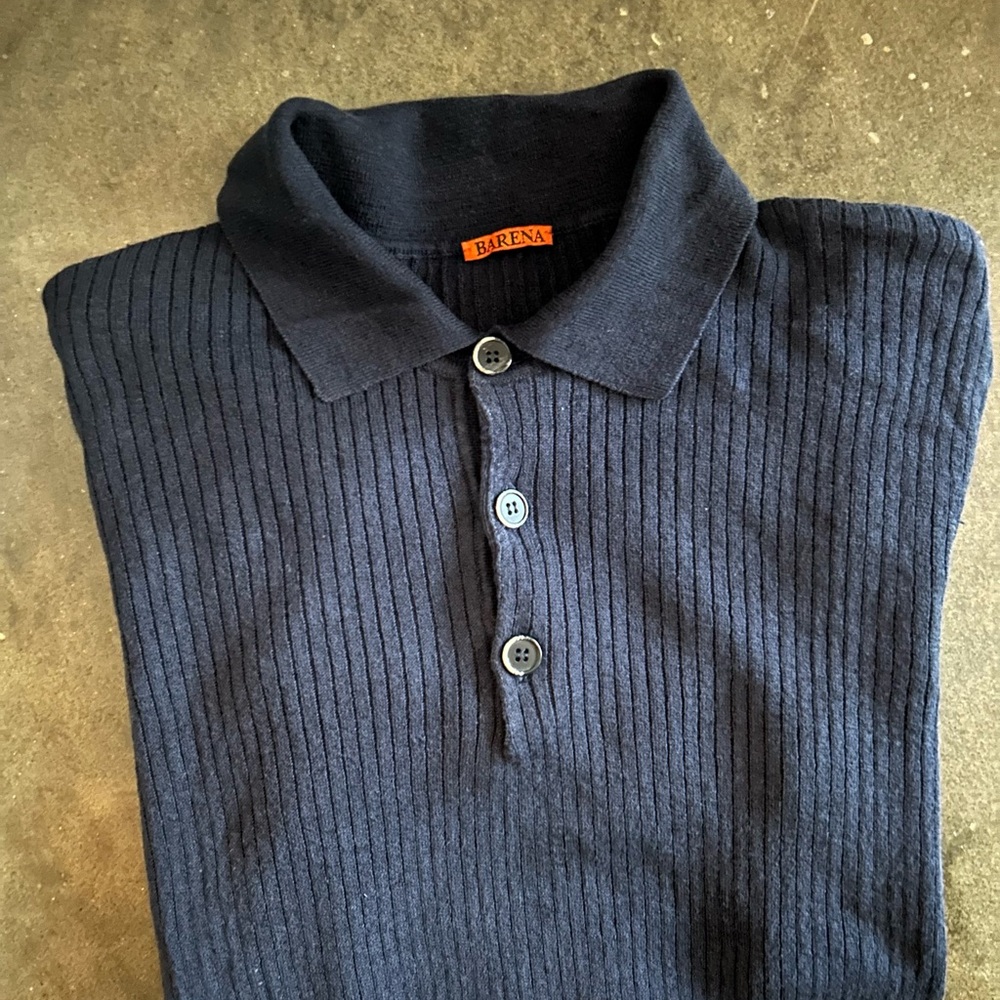 Barena Navy Linen & Cotton Polo - S